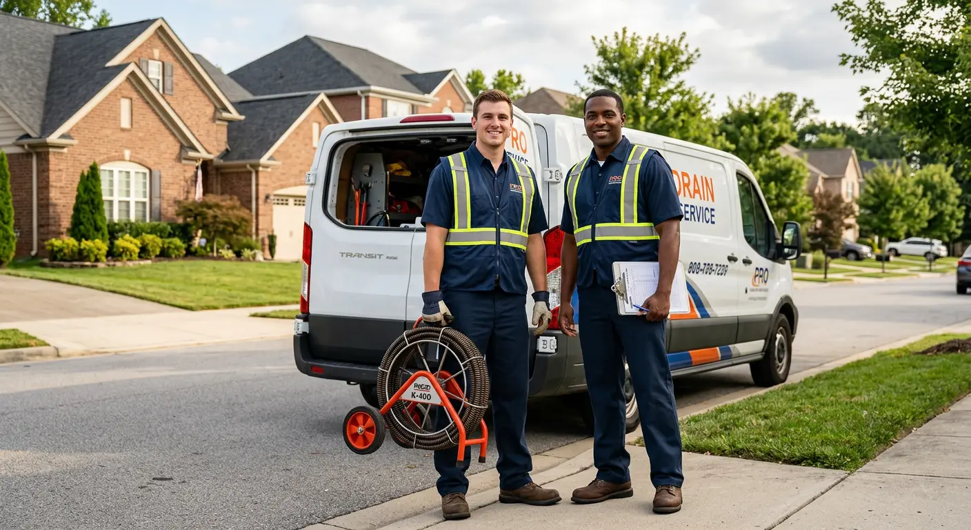 Sewer and drain service team with equipment ready for work in Round Rock