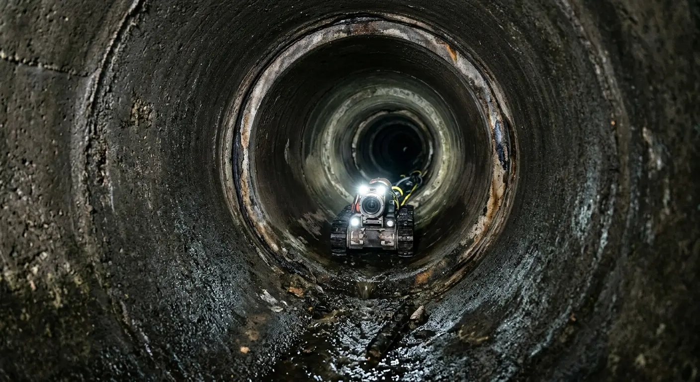 Robotic sewer camera inspecting pipe interior for Sewer Line Cleaning in Round Rock