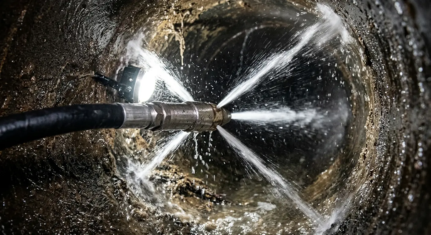 High-pressure hydro jetting nozzle cleaning sewer pipe for Trenchless Sewer Repair in Round Rock